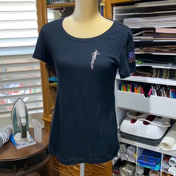 SUPER Cute Bling Patriotic Women’s T-shirt , Salute, American flag, 2 stripes​ - Picture 1 of 7